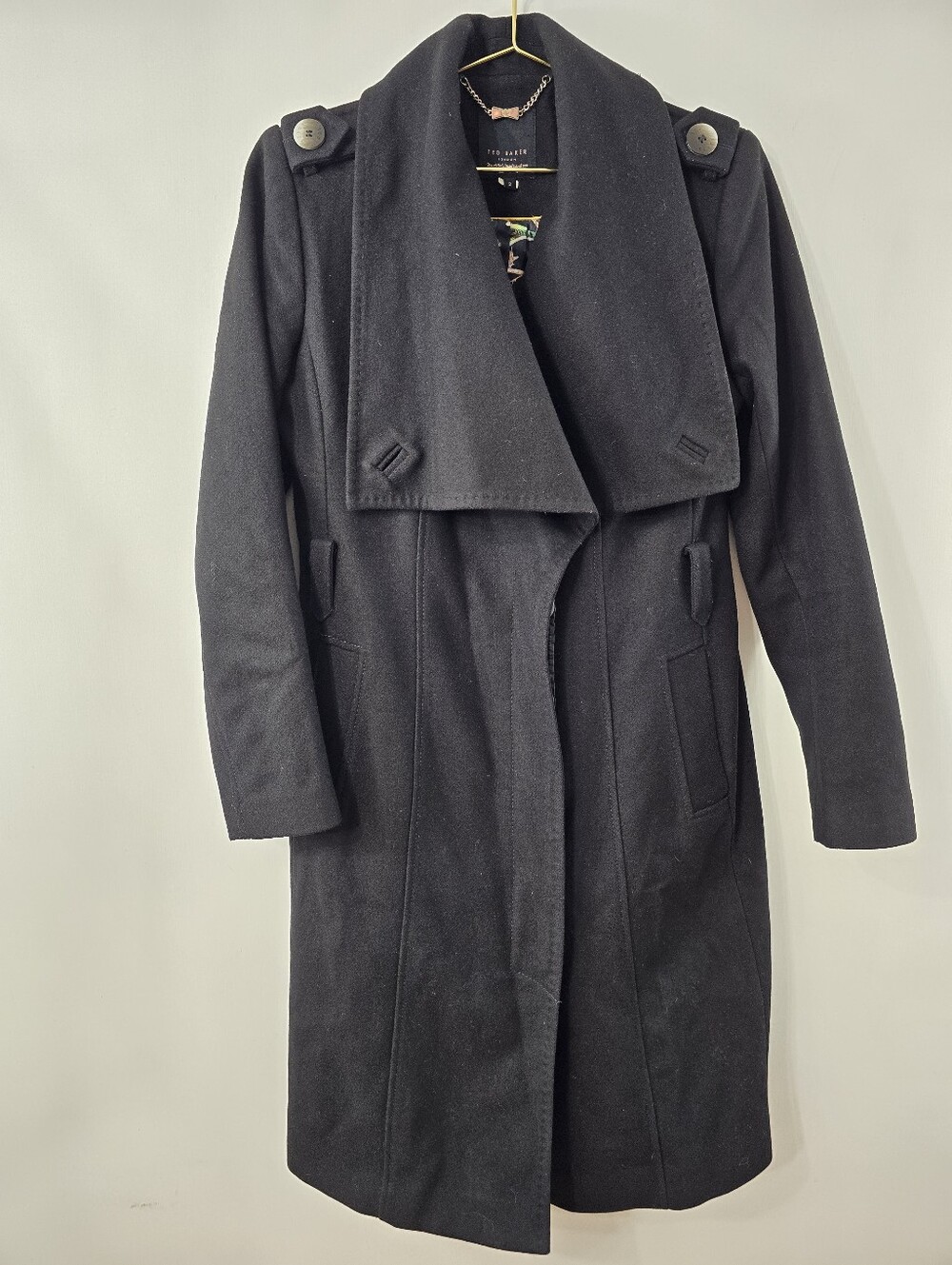 Ted Baker Cashmere Virgin Wool Blend Sateen Bird Print Lined Winter Coat Size 2 - Picture 2 of 16